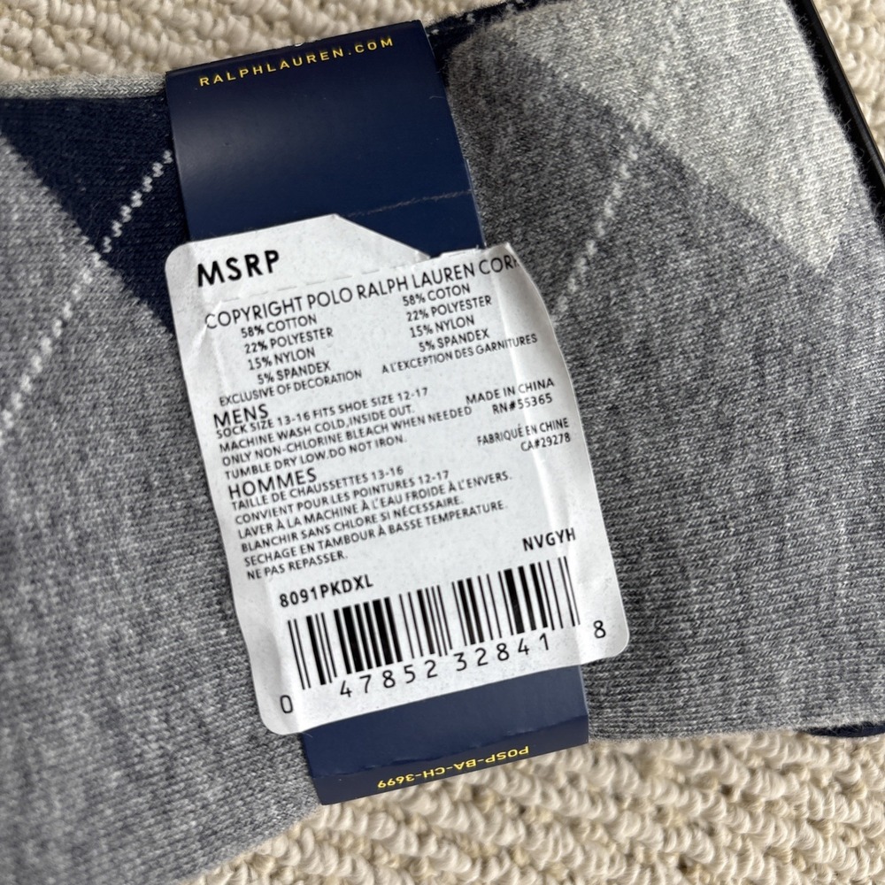 POLO Ralph Lauren 3 Pairs Combed Cotton Custom Fit US Men Socks 13-16 NEW - Picture 6 of 9